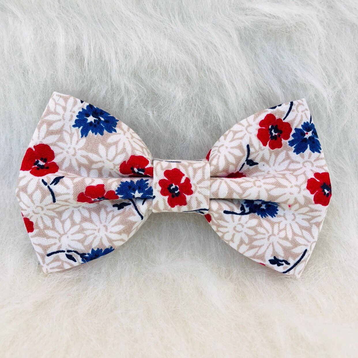 New! Floral Red-Blue Dog Bowtie, Cream Dog Accessories, Dog Bowtie, Puppy Bow, Pet bowtie, bowties, Floral dog bow tie,