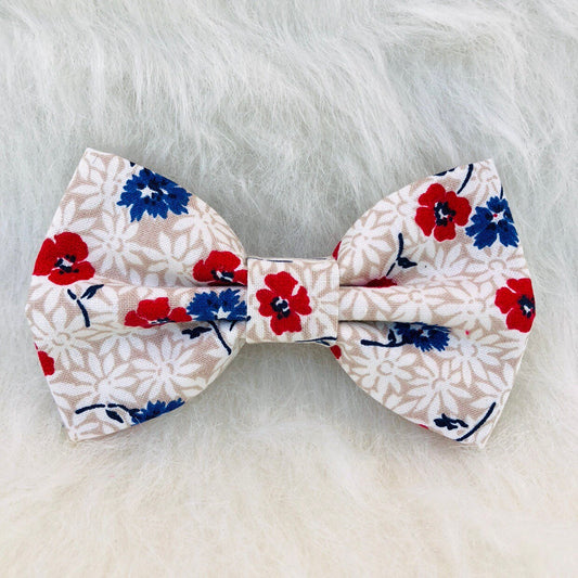 New! Floral Red-Blue Dog Bowtie, Cream Dog Accessories, Dog Bowtie, Puppy Bow, Pet bowtie, bowties, Floral dog bow tie,