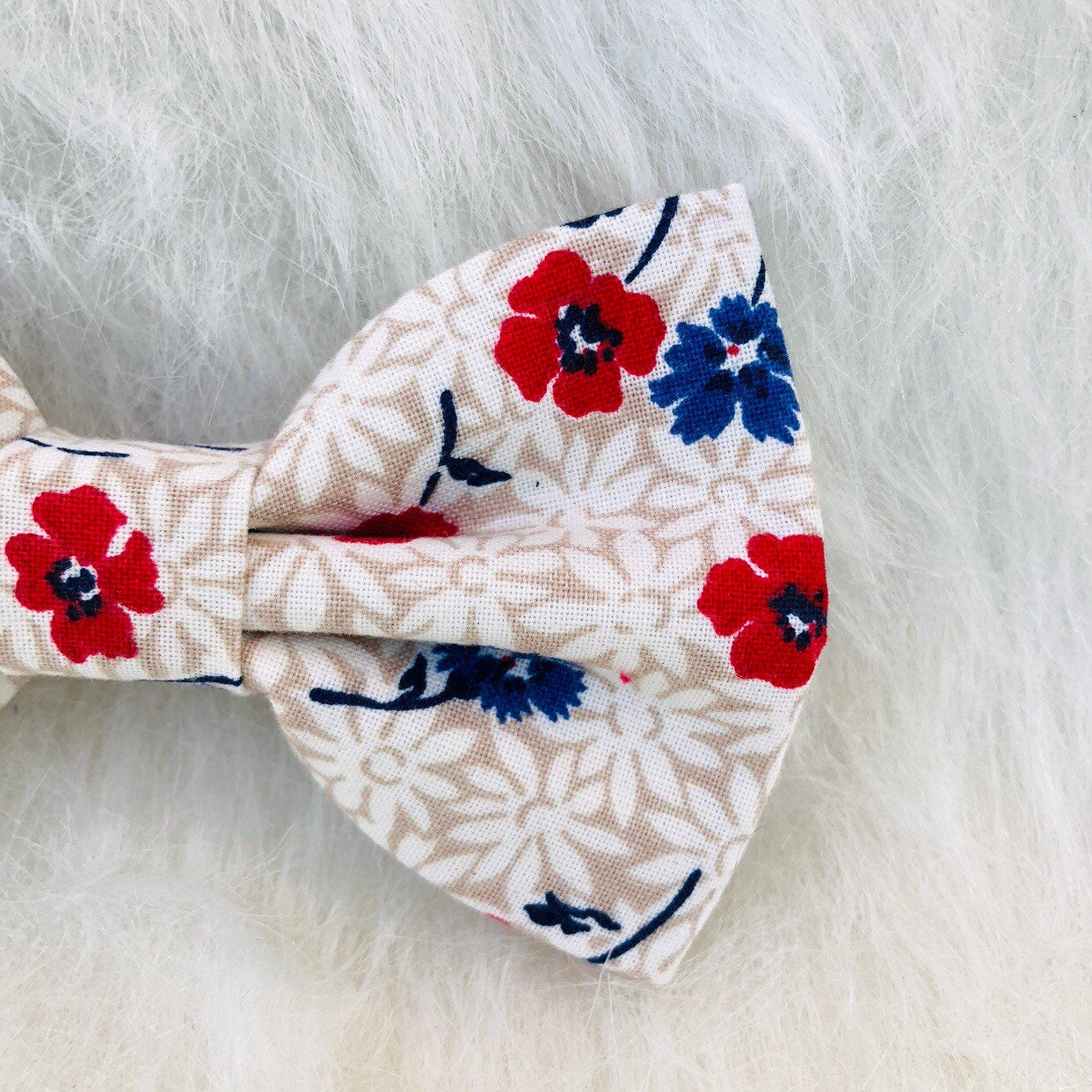 New! Floral Red-Blue Dog Bowtie, Cream Dog Accessories, Dog Bowtie, Puppy Bow, Pet bowtie, bowties, Floral dog bow tie,