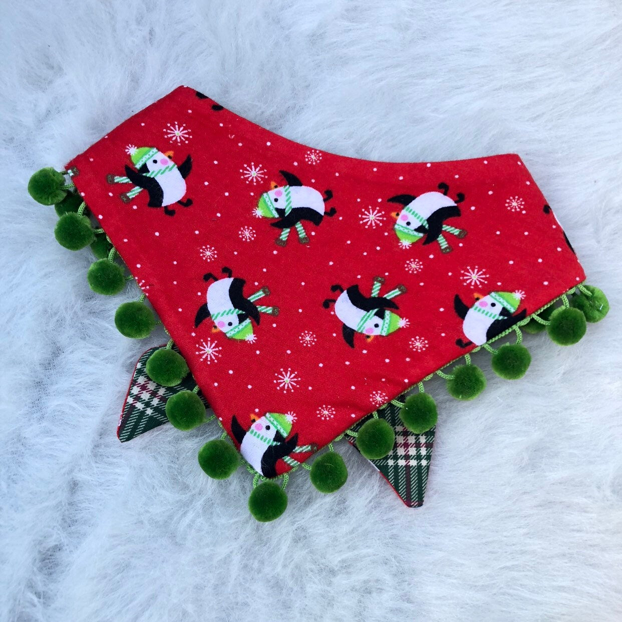 Christmas Penguin Dog Bandana, Reversible Pet Scarf with Snaps