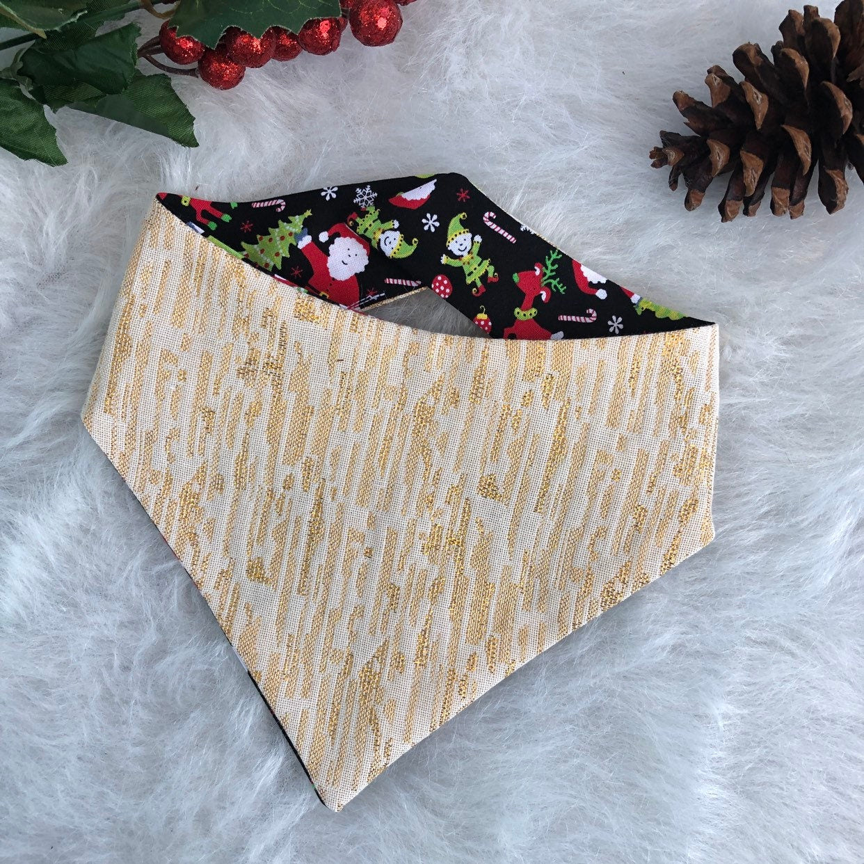 New! Santa claus Dog Bandana, Reversible dog Bandana, fall dog bandana, puppy dog bandana, over the collar, tie on bandana, christmas
