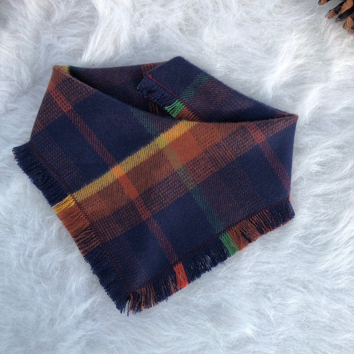 Frayed Plaid Dog Bandana, Reversible Snap Pet Scarf