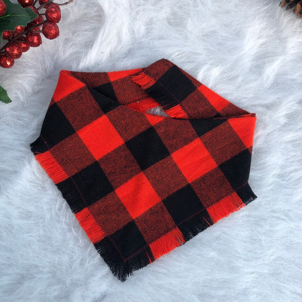 Frayed Plaid Dog Bandana, Reversible Snap Pet Scarf
