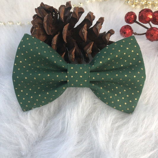 New! Green and silver polka dot, Dog Bowtie, Christmas Dog Accessories, Dog Bowtie, Puppy Bow, Pet bowtie, bowties, dog gift