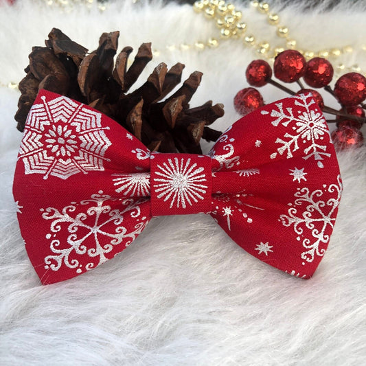 New! Red and Silver Dog Bowtie, Christmas Dog Accessories, Dog Bowtie, Puppy Bow, Pet bowtie, bowties, dog scarf