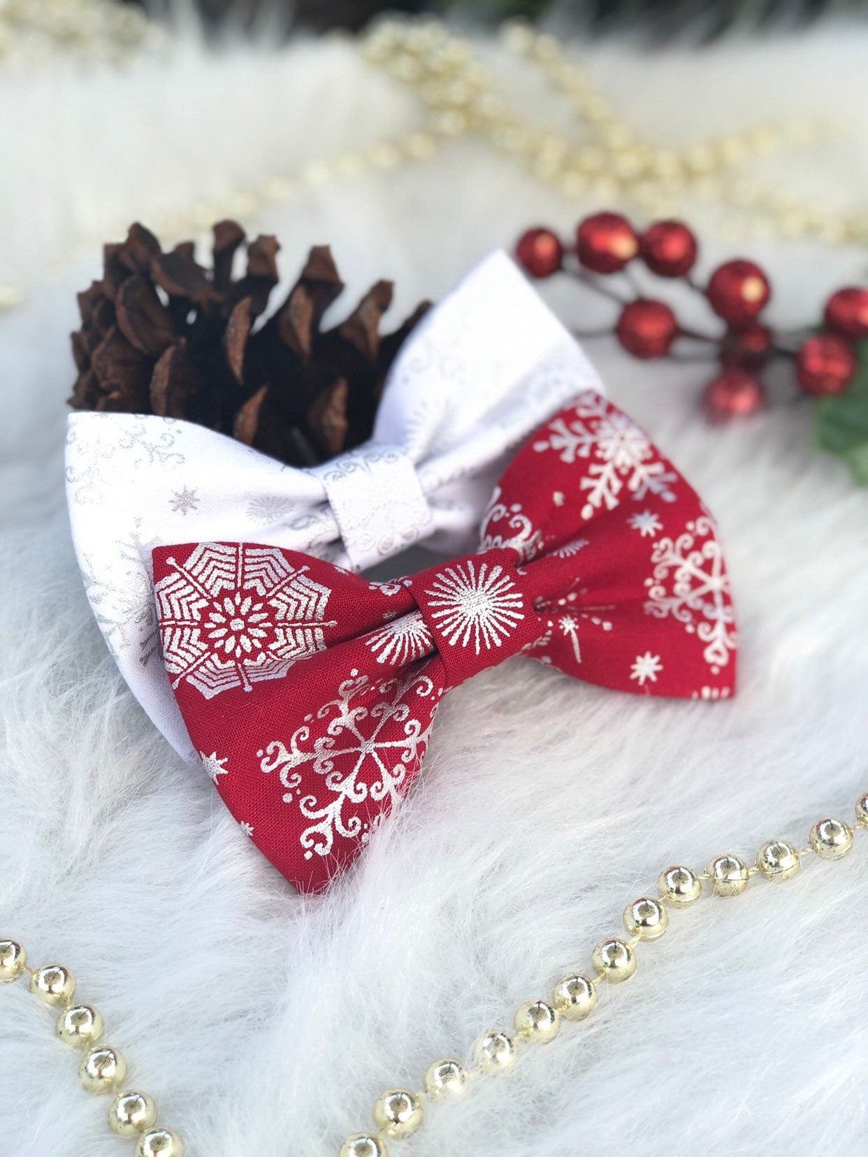 New! Red and Silver Dog Bowtie, Christmas Dog Accessories, Dog Bowtie, Puppy Bow, Pet bowtie, bowties, dog scarf
