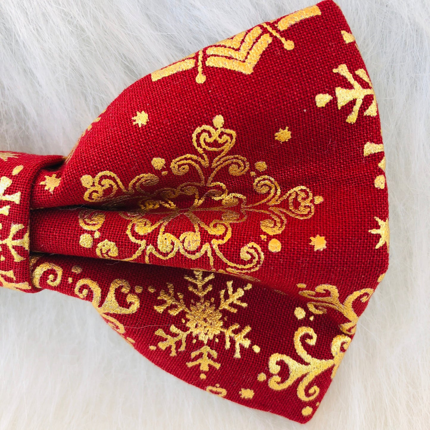 Red and Gold Winter Snowflake Dog Bow Tie