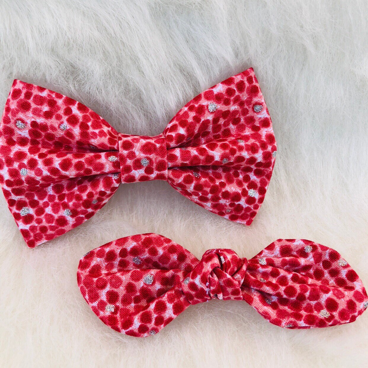Pink Silver Glitter Dog Bowtie, Christmas Puppy Collar Bow