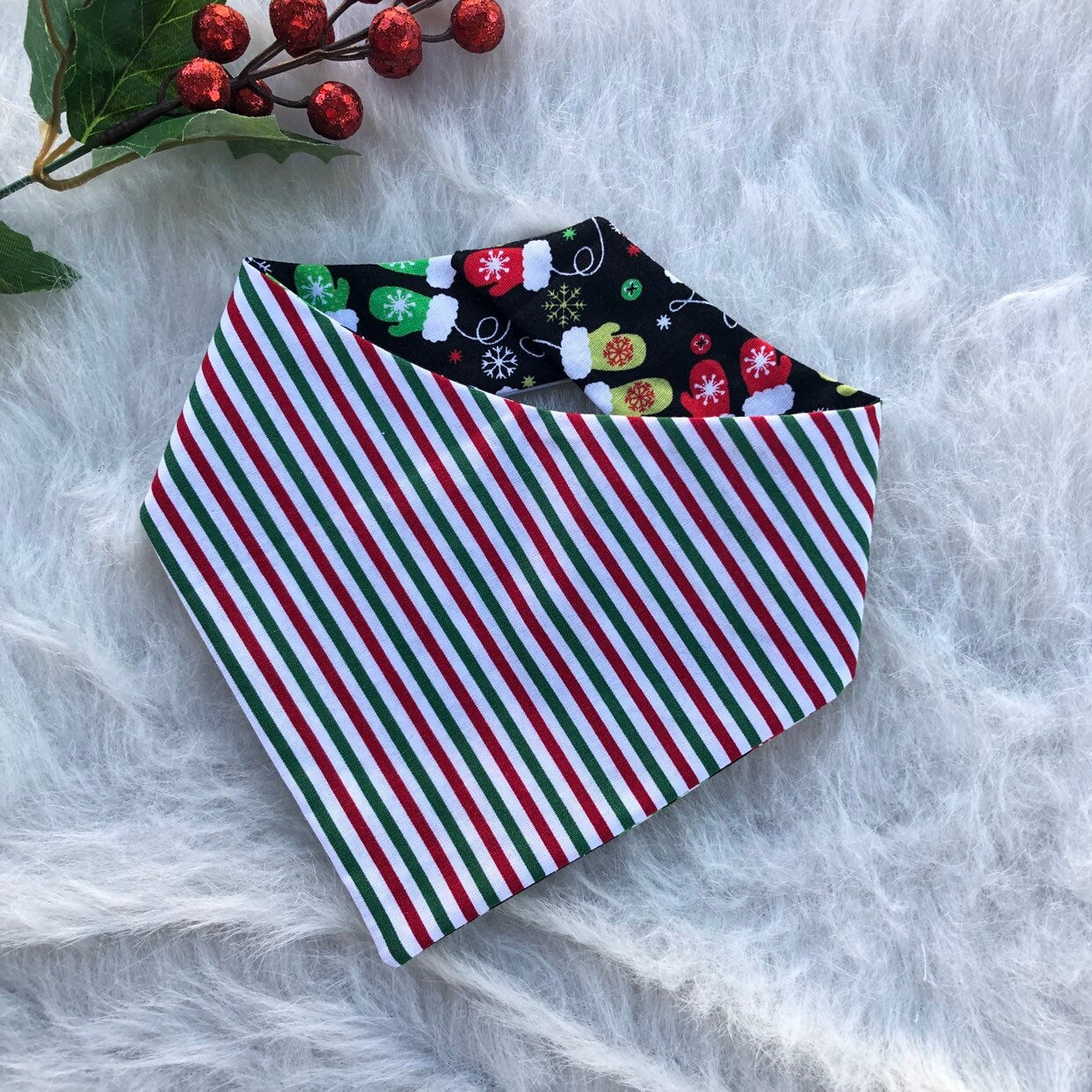 Christmas Mittens Dog Bandana, Reversible Over-the-Collar, Holiday