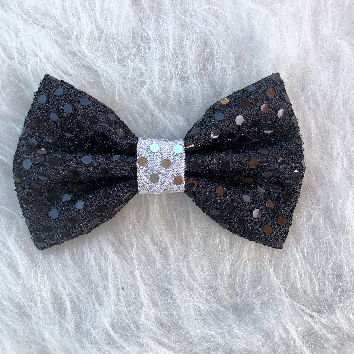 Christmas Black-Silver Glitter Dog Bow Tie