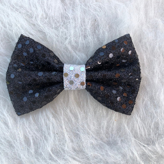 Christmas Black-Silver Glitter Dog Bow Tie