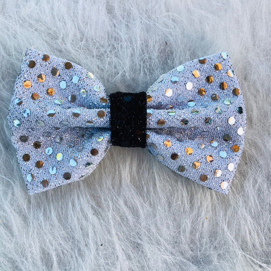 Christmas Silver-Black Glitter Dog Bow Tie