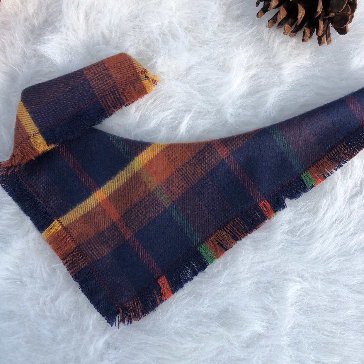 Frayed Plaid Dog Bandana, Reversible Snap Pet Scarf