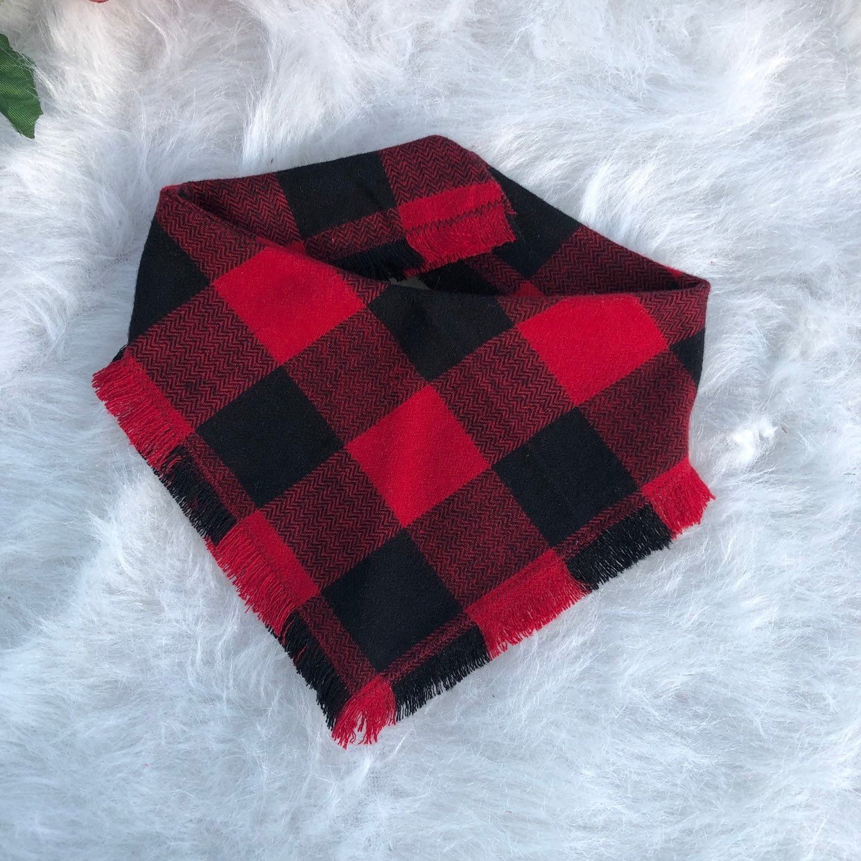 Frayed Buffalo Plaid Dog Bandana, Reversible Snap Pet Scarf