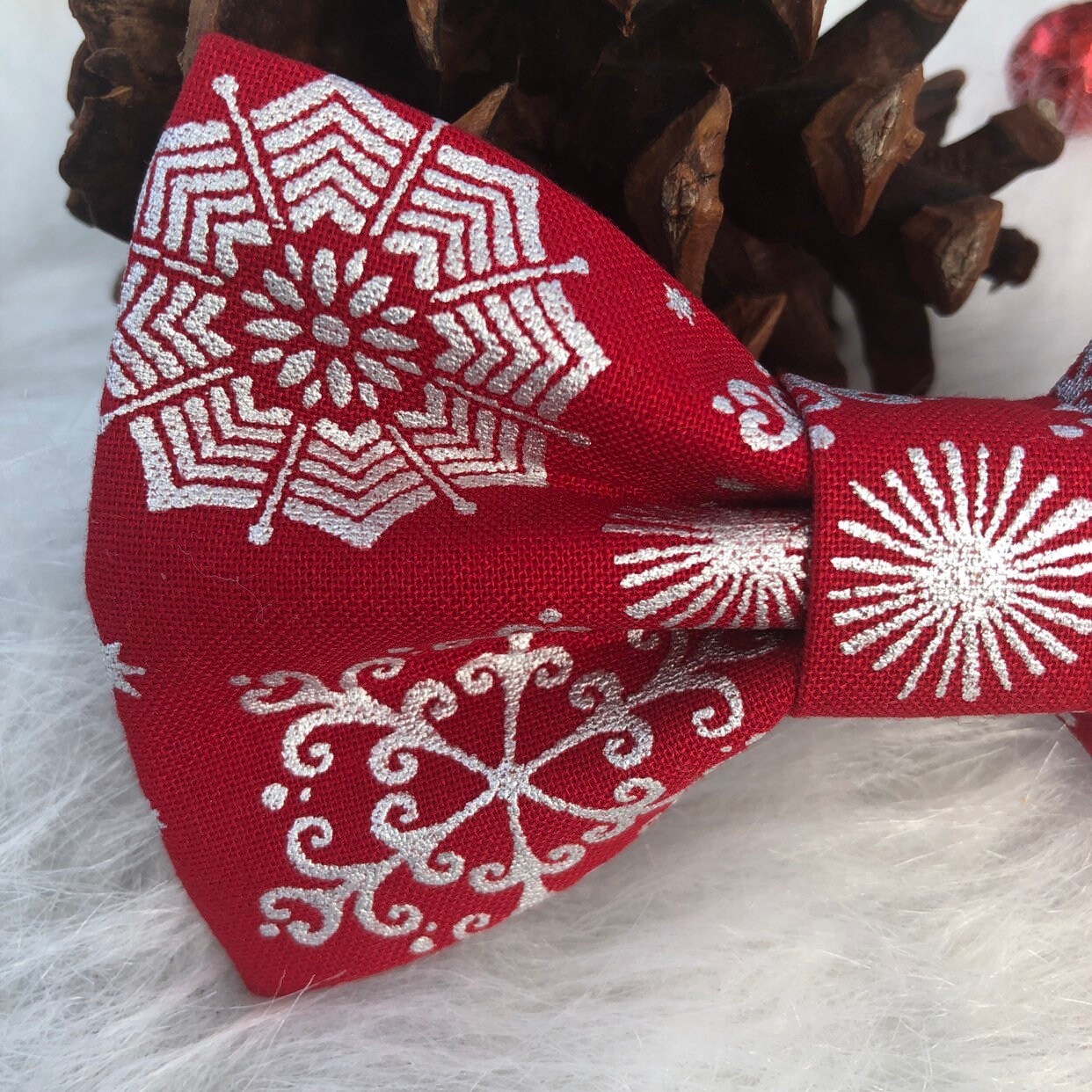 New! Red and Silver Dog Bowtie, Christmas Dog Accessories, Dog Bowtie, Puppy Bow, Pet bowtie, bowties, dog scarf