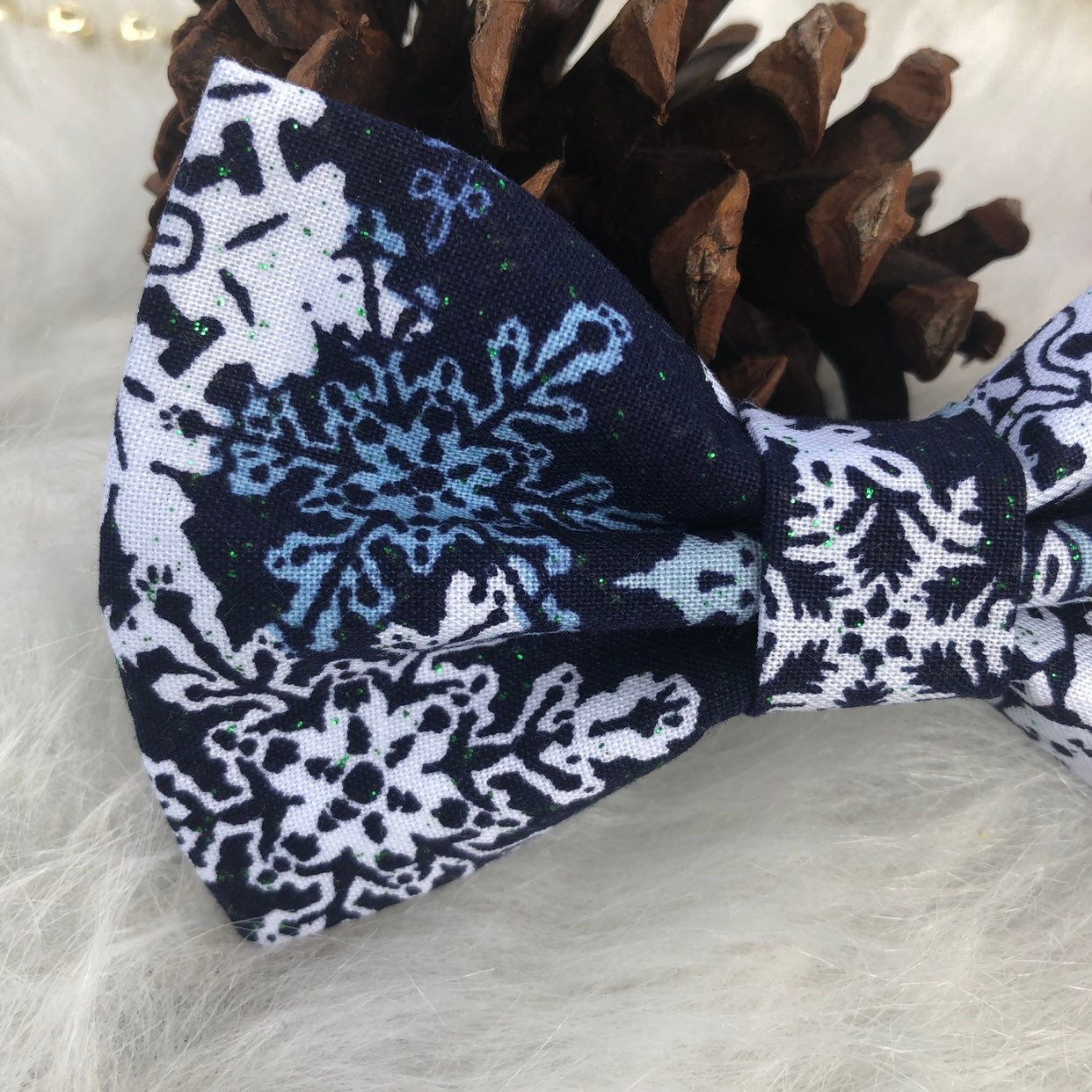 Christmas Snowflake Dog Bow Tie, Holiday Pet Collar Accessory