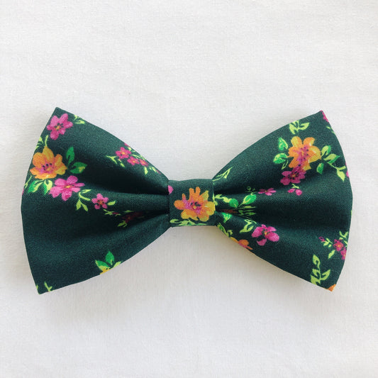 Green Floral Dog Bowtie, Spring Pet Collar Accessory