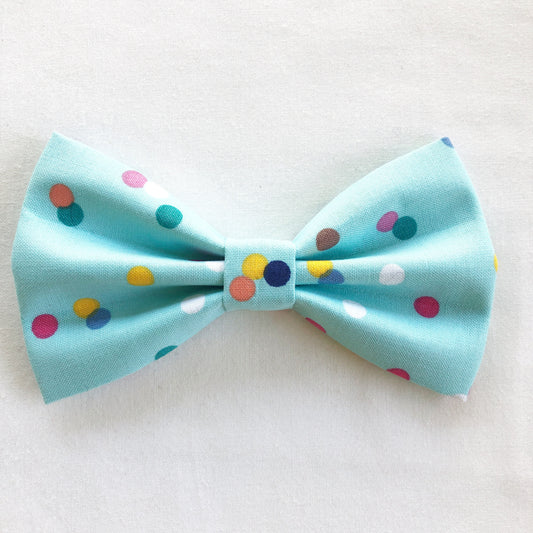 Teal multi color polka dot Dog Bowtie, pet accessories, bow ties, spring dog accessories, dog collar, pet bow tie