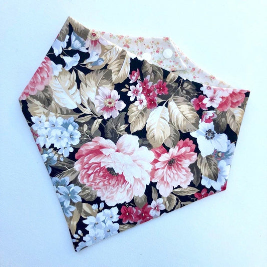 Zinnia Floral Dog Bandana, Reversible Pet Scarf