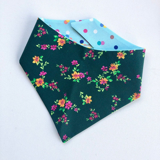 Green Floral & Polka dot Dog Bandana