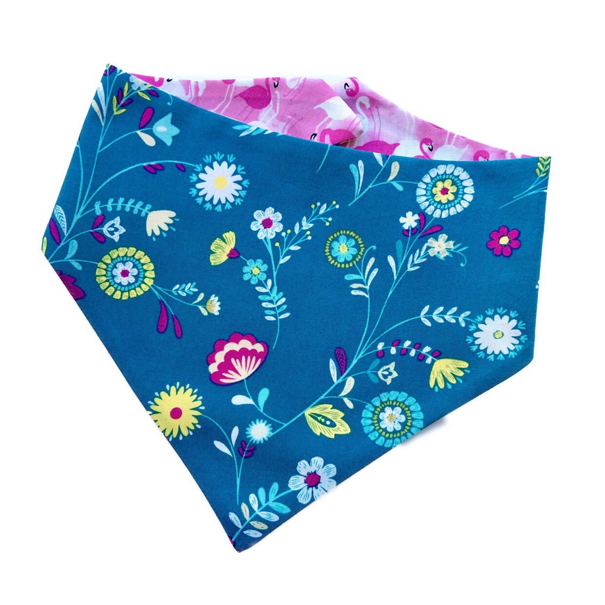 Pink Flamingo Floral Dog Bandana, Reversible Over-the-Collar