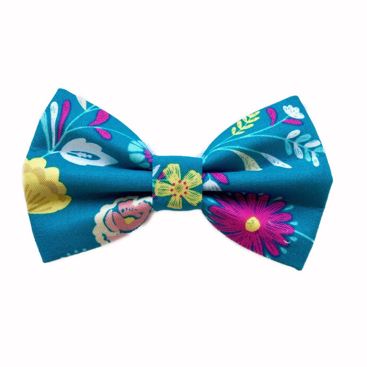 Teal Floral Dog Bowtie, Handmade Cotton Pet Collar Accessory