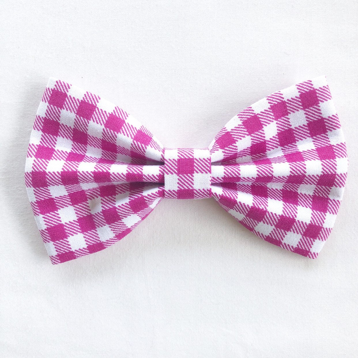 Pink Gingham Dog Bowtie, Handmade Cotton Pet Collar Accessory