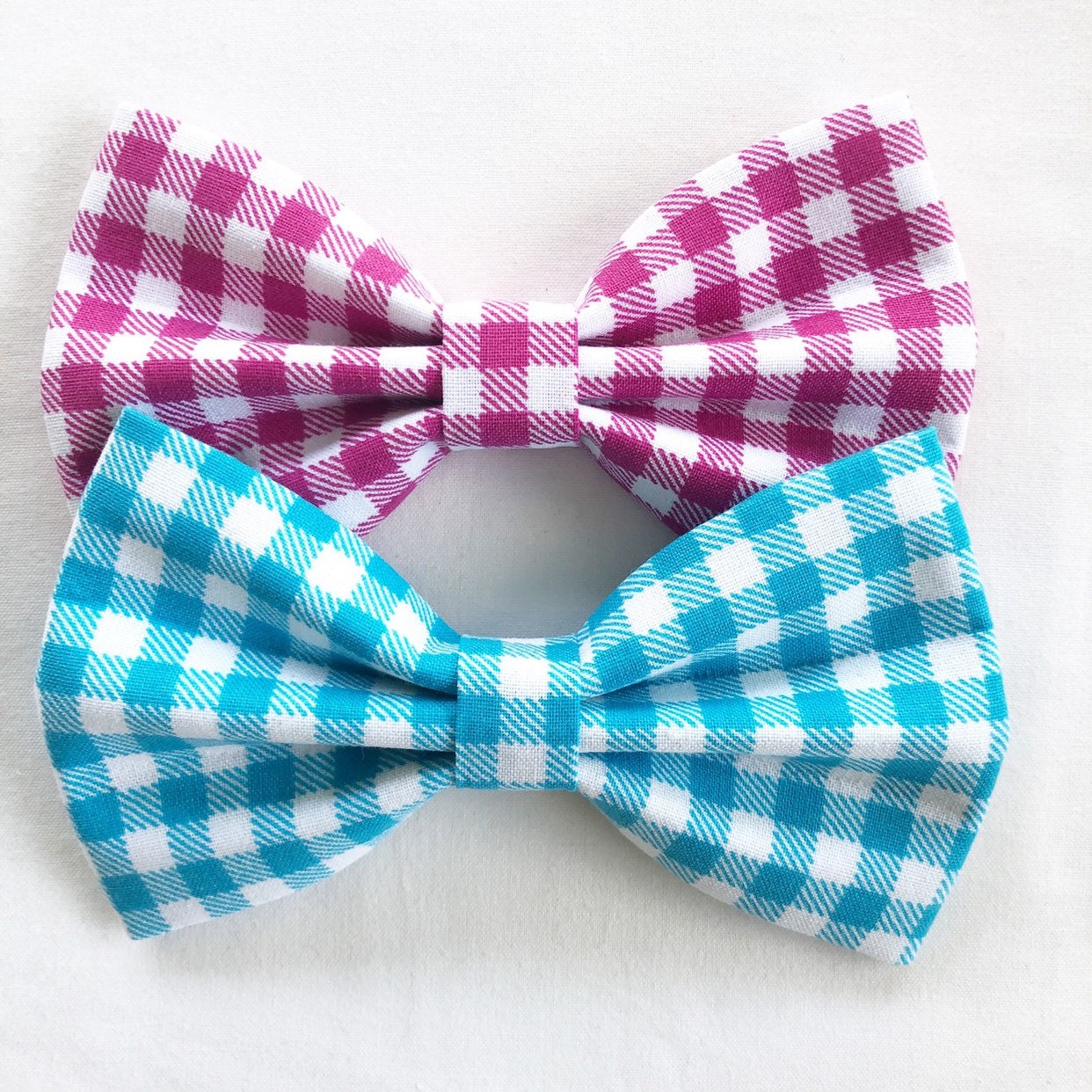 Pink Gingham Dog Bowtie, Handmade Cotton Pet Collar Accessory