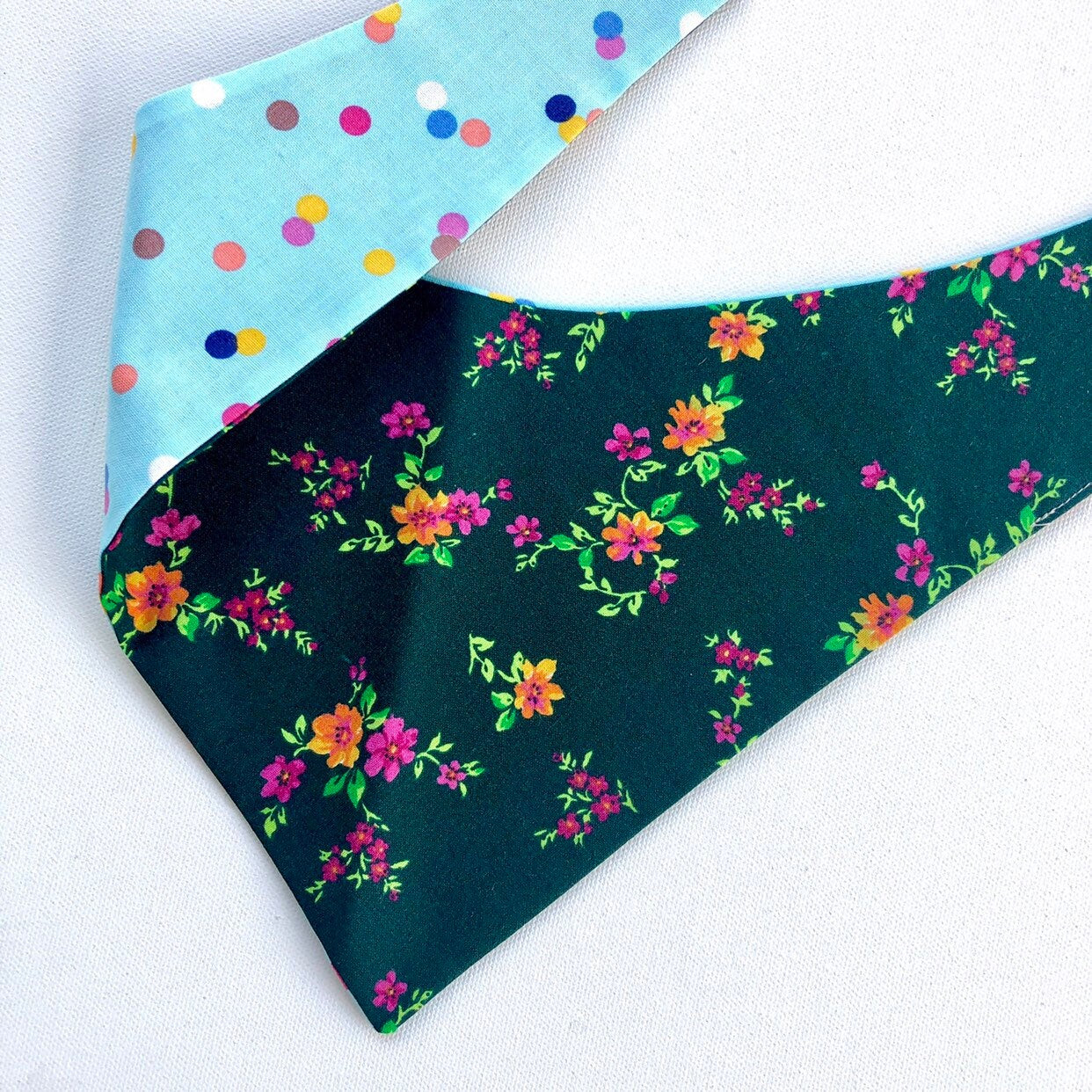 Green Floral & Polka dot Dog Bandana