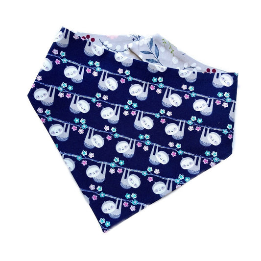 Floral Sloth Dog Bandana, Reversible Pet Scarf