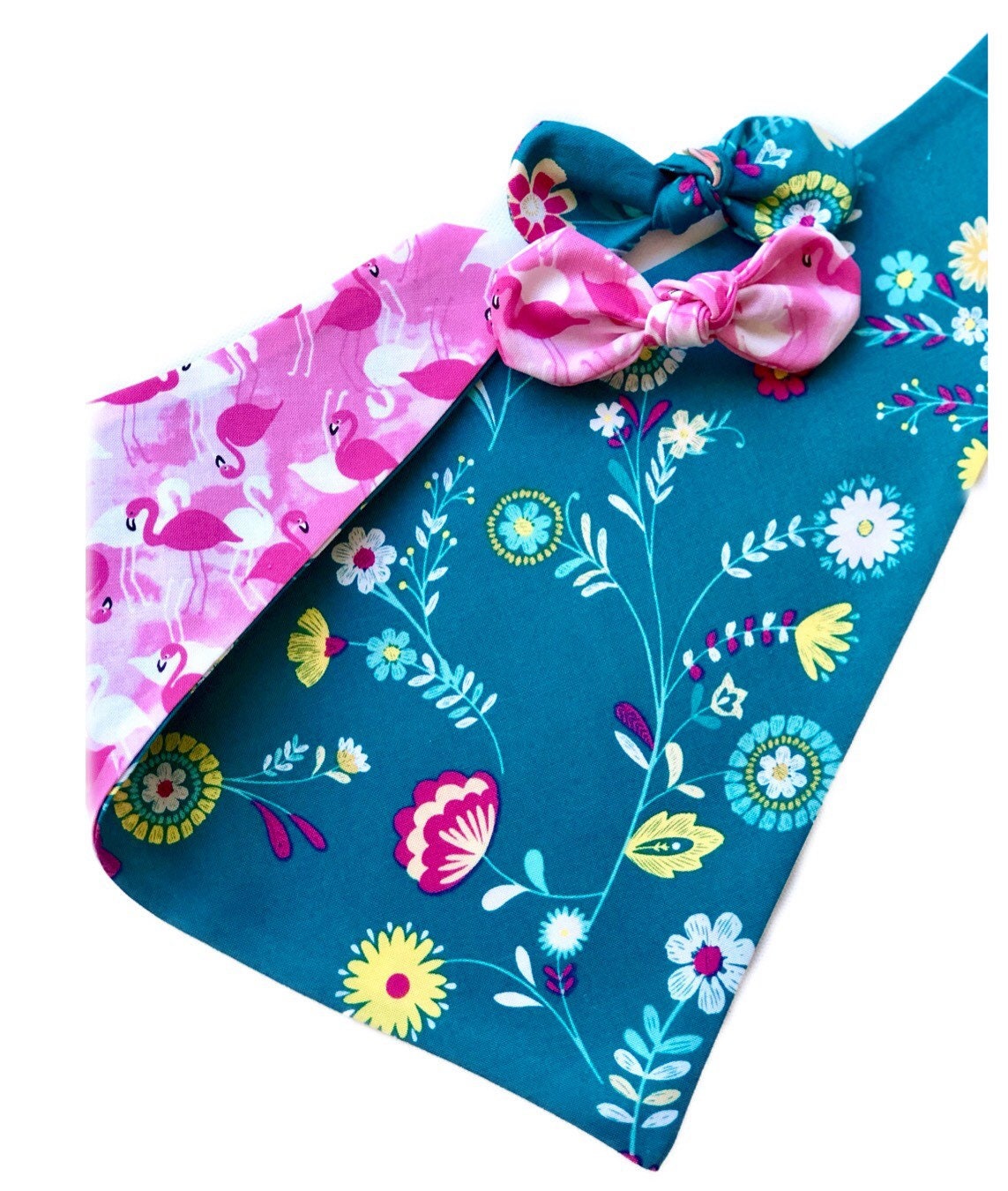 Pink Flamingo Floral Dog Bandana, Reversible Over-the-Collar