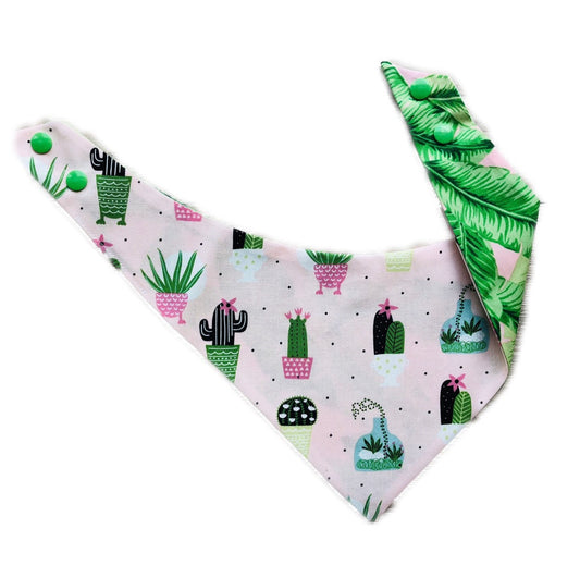 Pink Cacti Dog Bandana, Reversible Pet Scarf