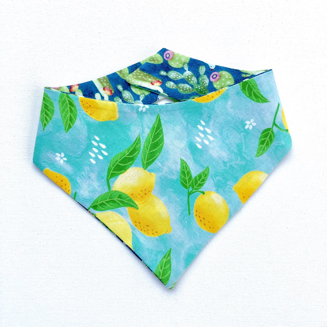Reversible Lemonade Cactus Dog Bandana, Snap-On Pet Scarf
