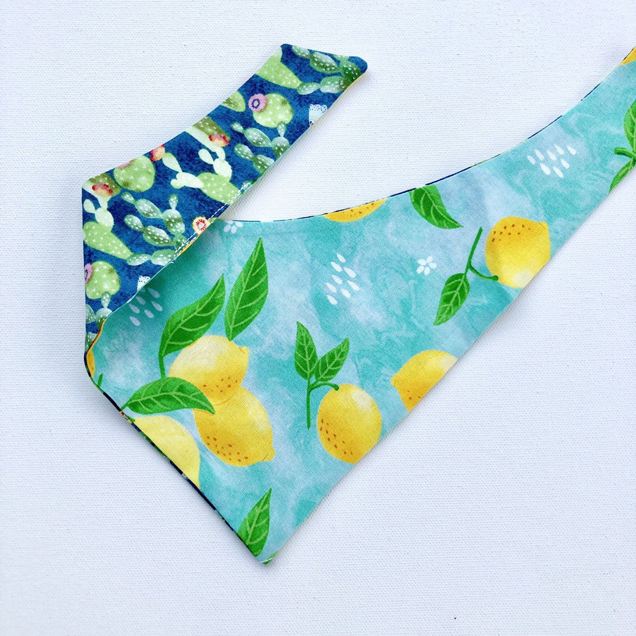 Reversible Lemonade Cactus Dog Bandana, Snap-On Pet Scarf