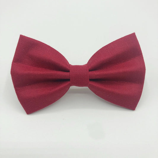 Red Linen Dog Bowtie, Handmade Pet Collar Accessory