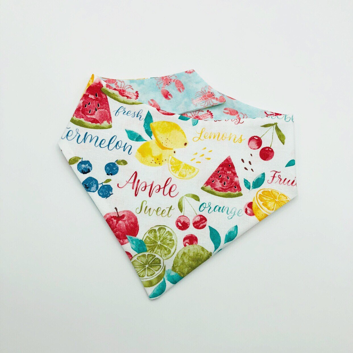 Reversible Fruit & Crab Dog Bandana, Snap or Tie Pet Scarf