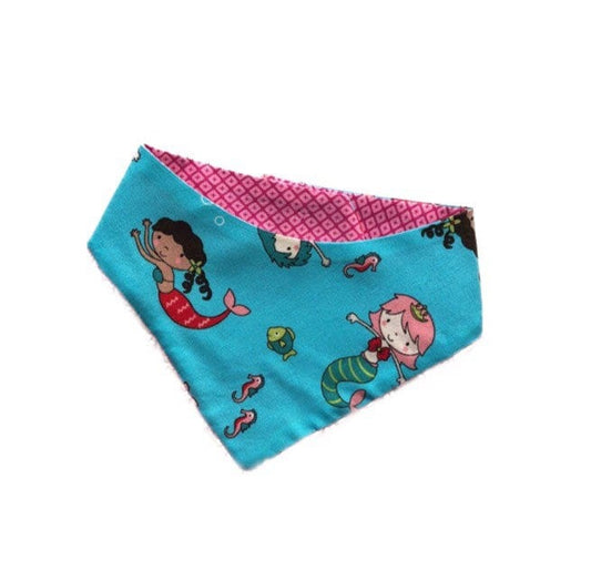 Mermaid Dog Bandana, Reversible Pet Scarf, Snap or Tie On