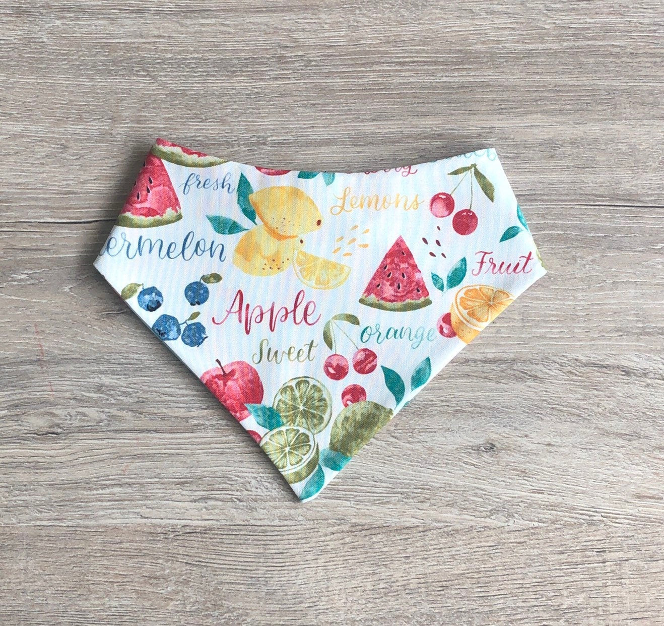 Reversible Fruit & Crab Dog Bandana, Snap or Tie Pet Scarf