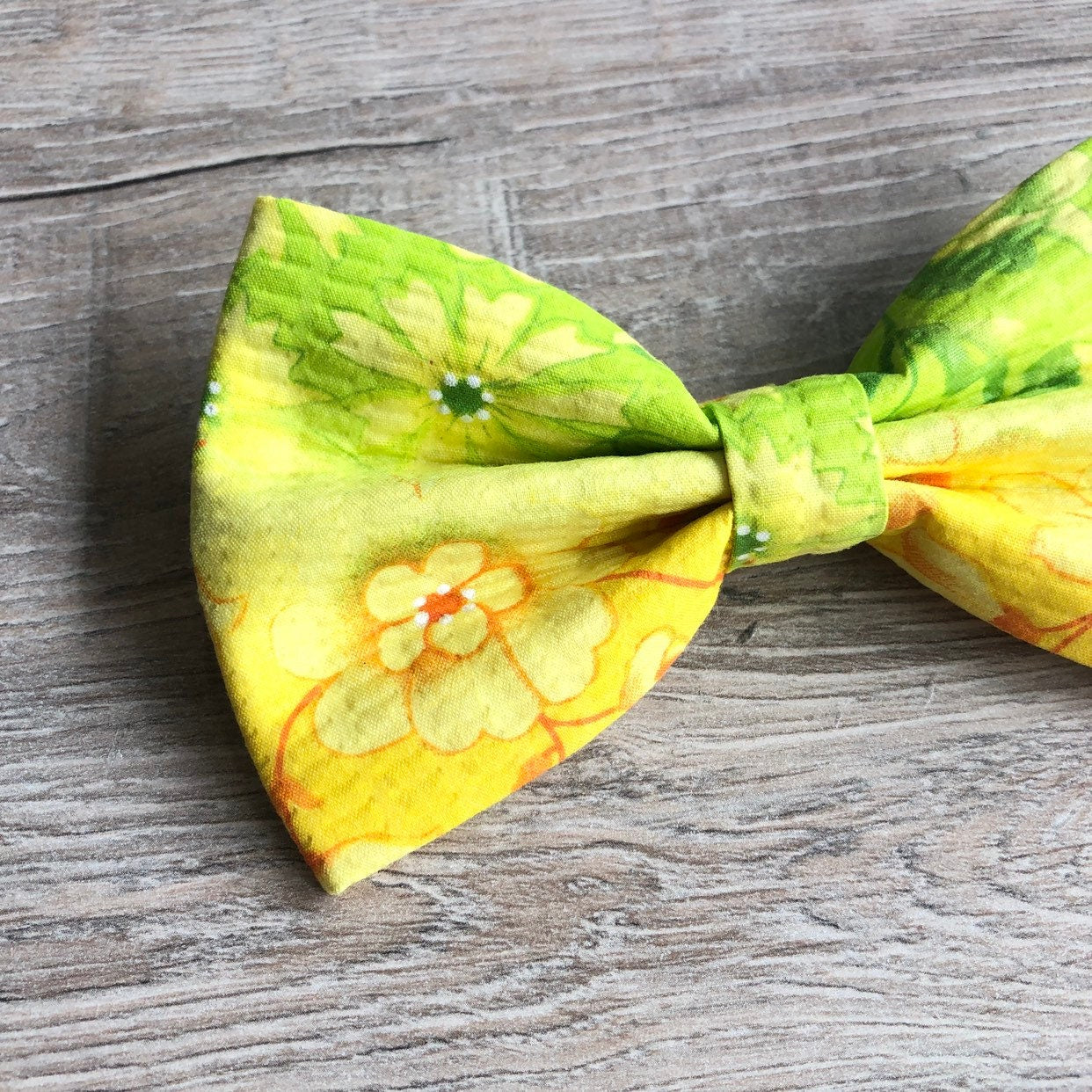 Yellow Floral Dog Bowtie, Pet Collar Accessory