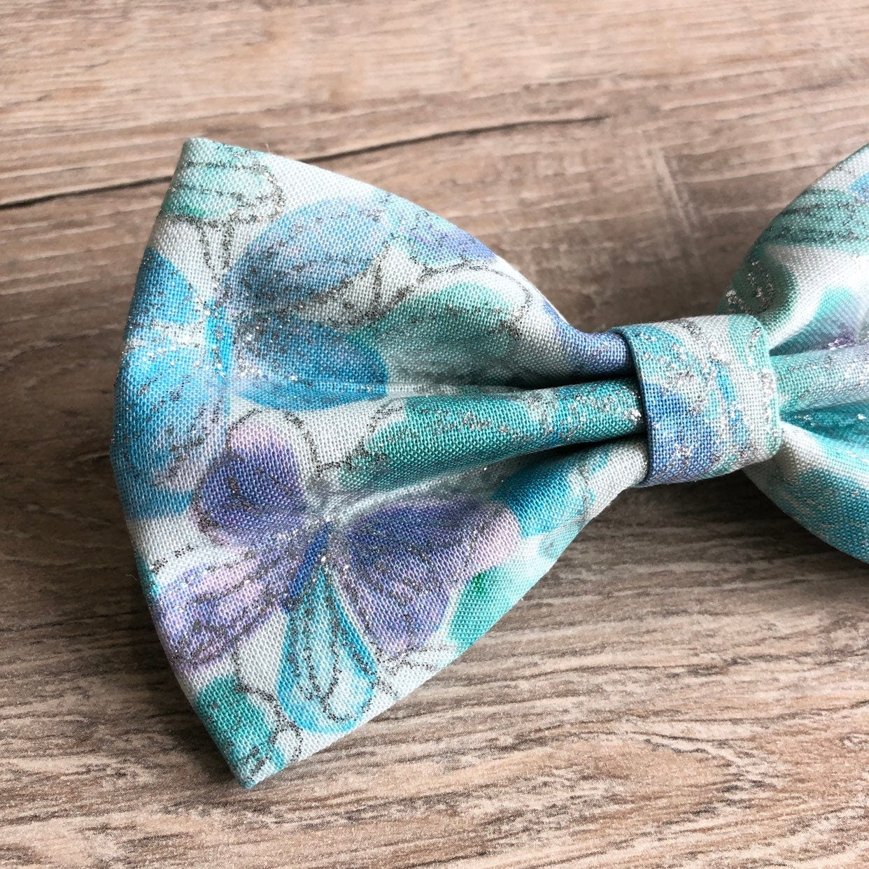 Butterflies Glitter Blue Dog Bowtie