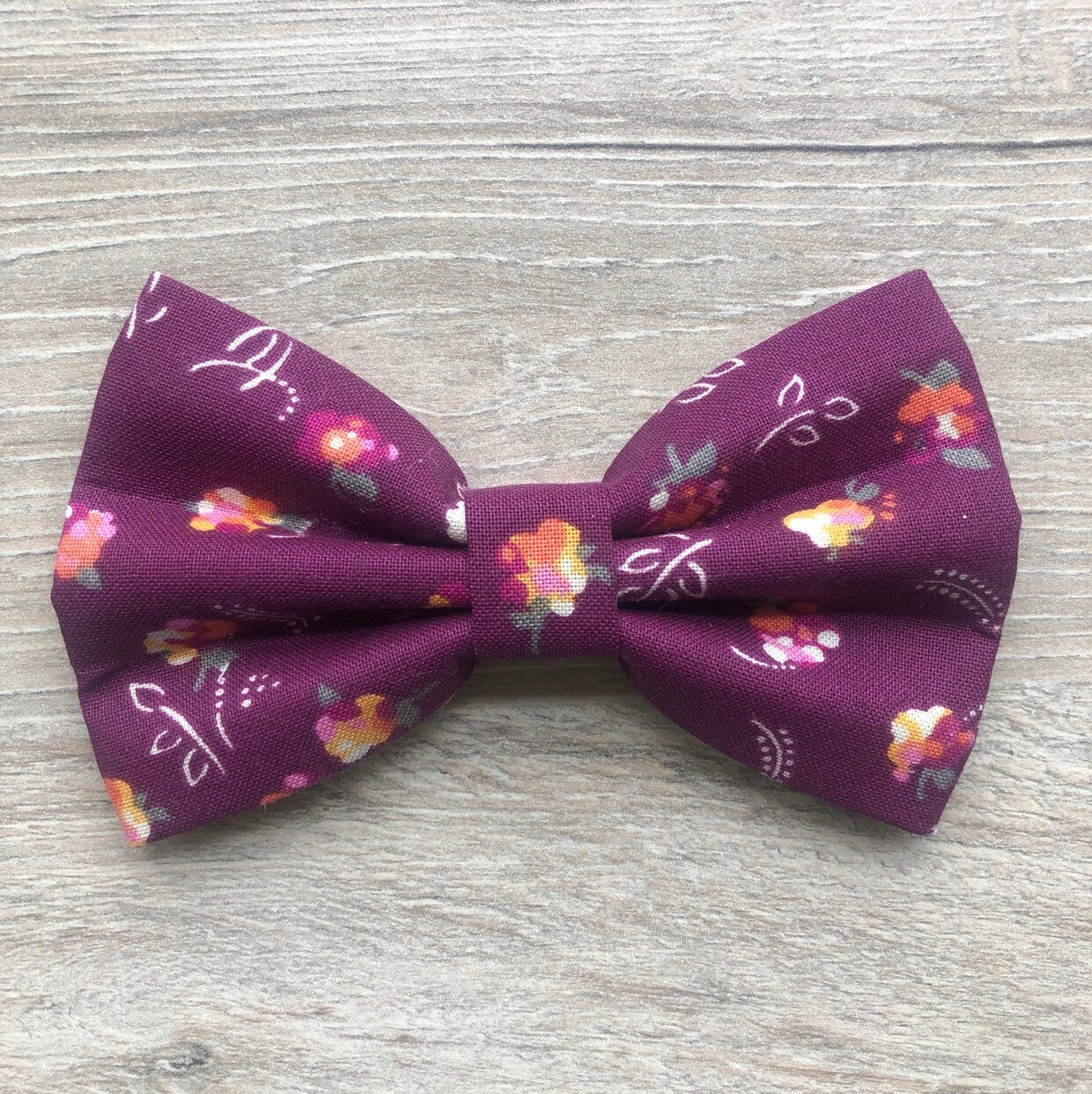 Floral Burgundy Dog Bowtie, Handmade Pet Collar Accessory