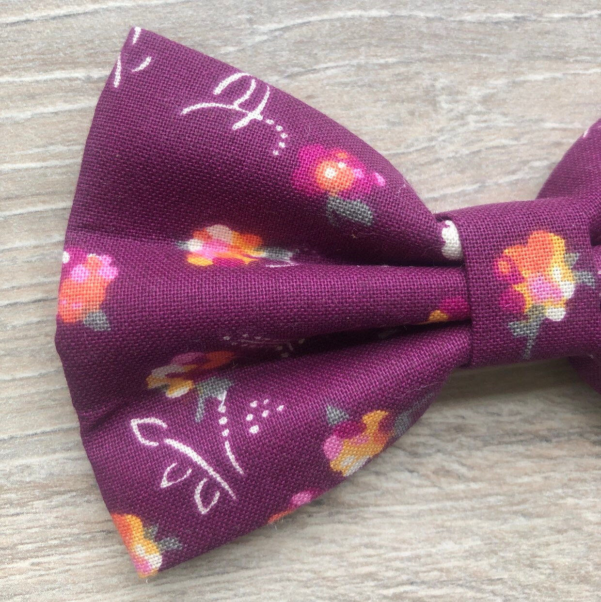 Floral Burgundy Dog Bowtie, Handmade Pet Collar Accessory