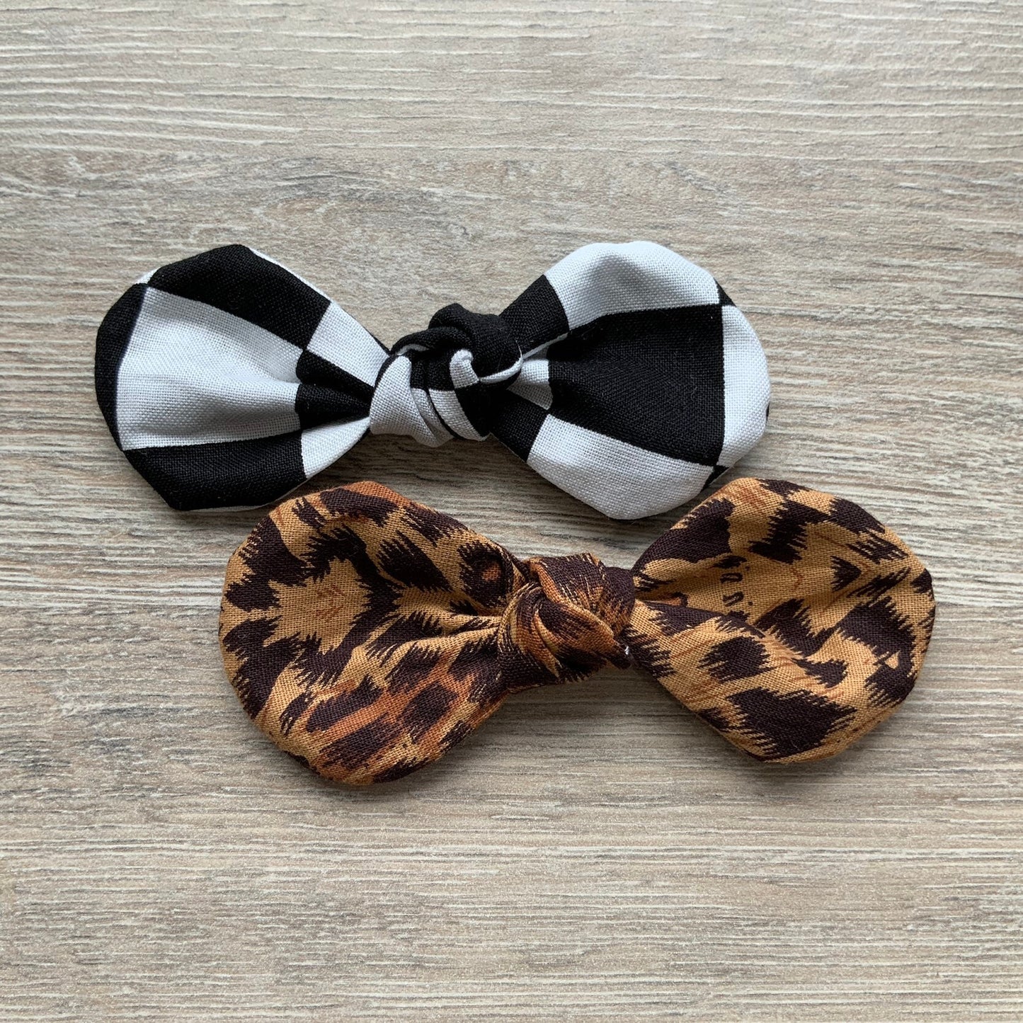 Checkered & Leopard Dog Bow Clip, Handmade Cotton Hair Accessory