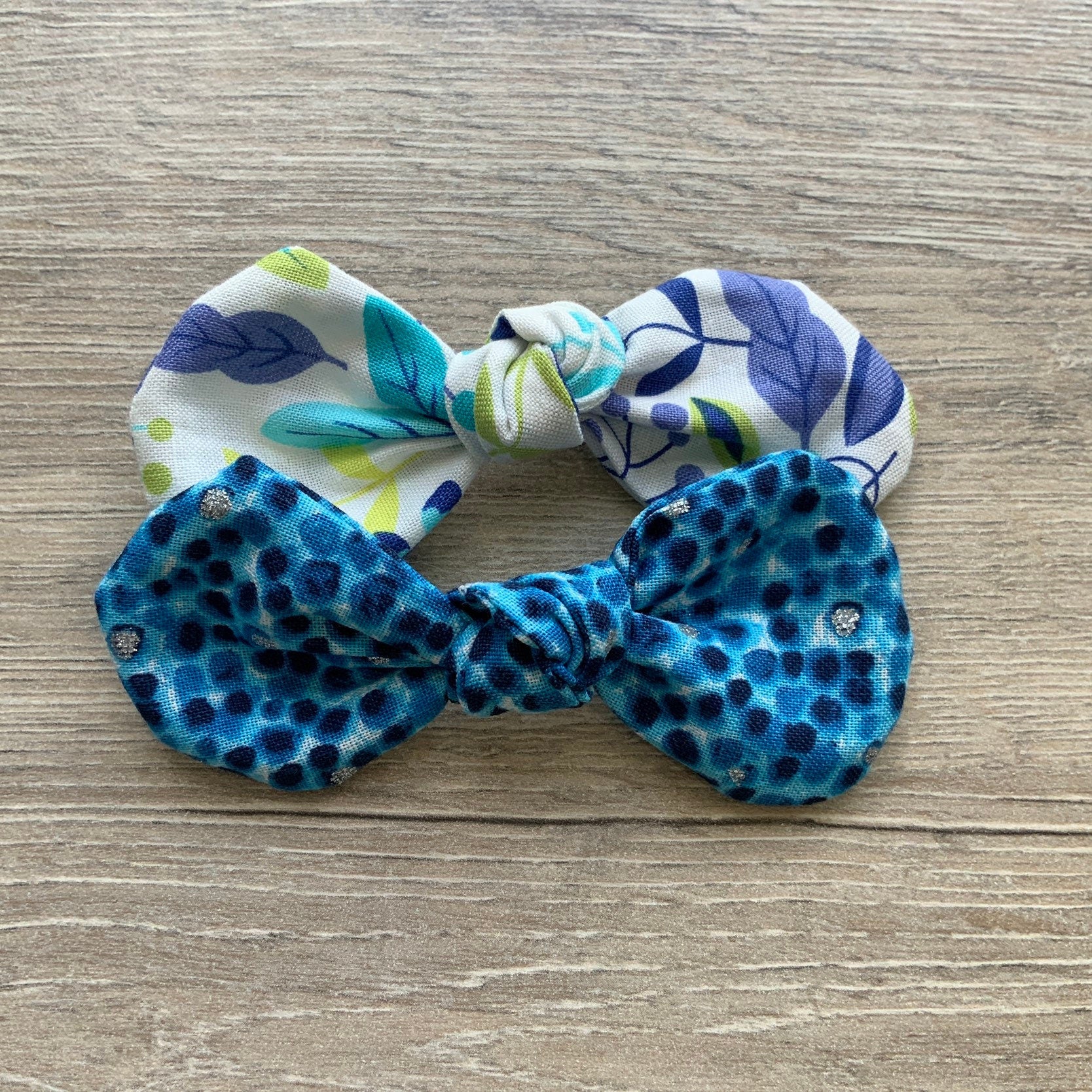Floral or Blue Dot Dog Bow Clip, Handmade Cotton Hair Accessory