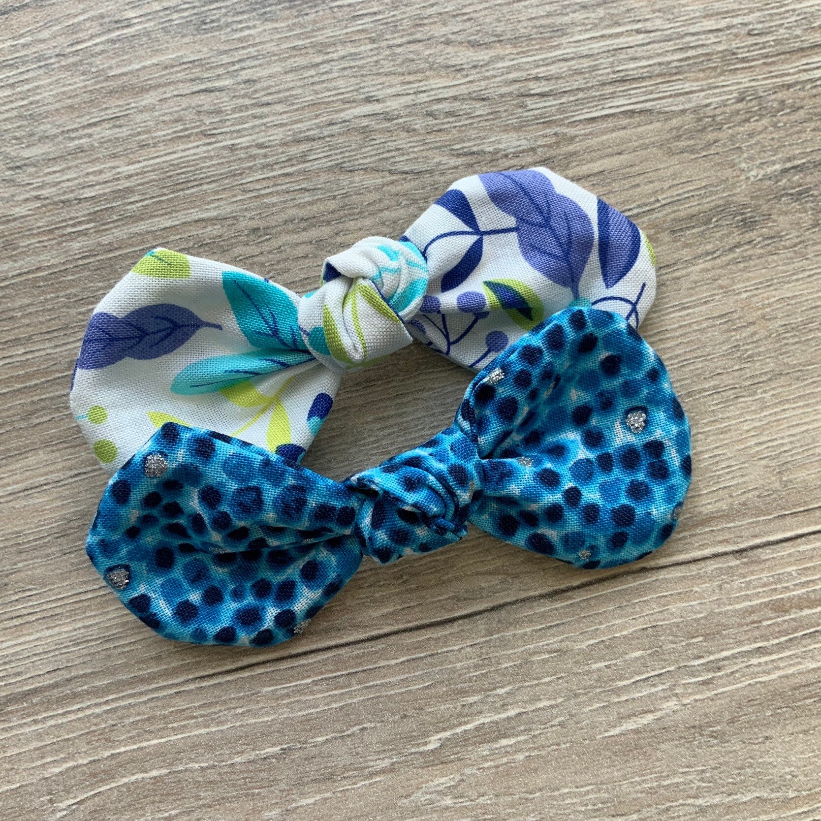 Floral or Blue Dot Dog Bow Clip, Handmade Cotton Hair Accessory