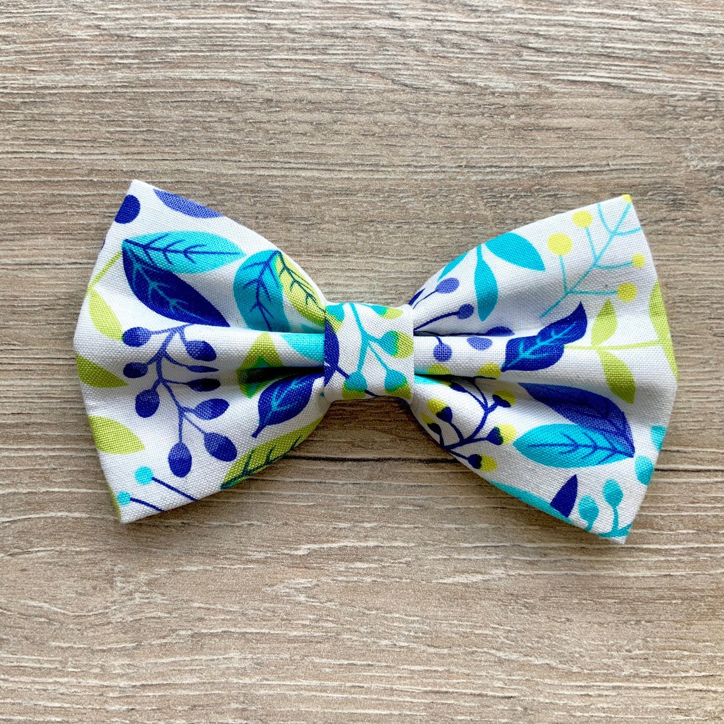 Blue Leaf Dog Bowtie, Floral Pet Collar Accessory