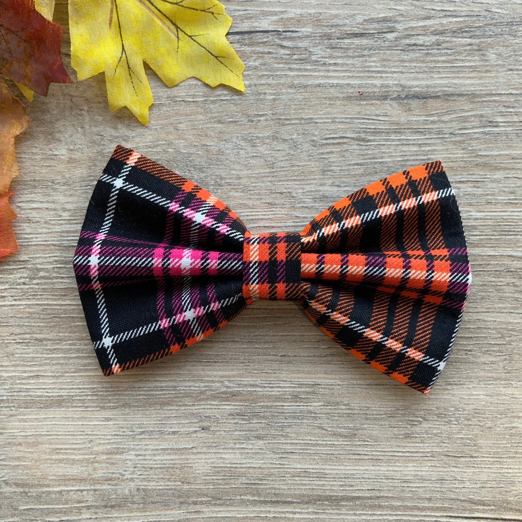 Thanksgiving Plaid Dog Bowtie, Pet Collar Accessory