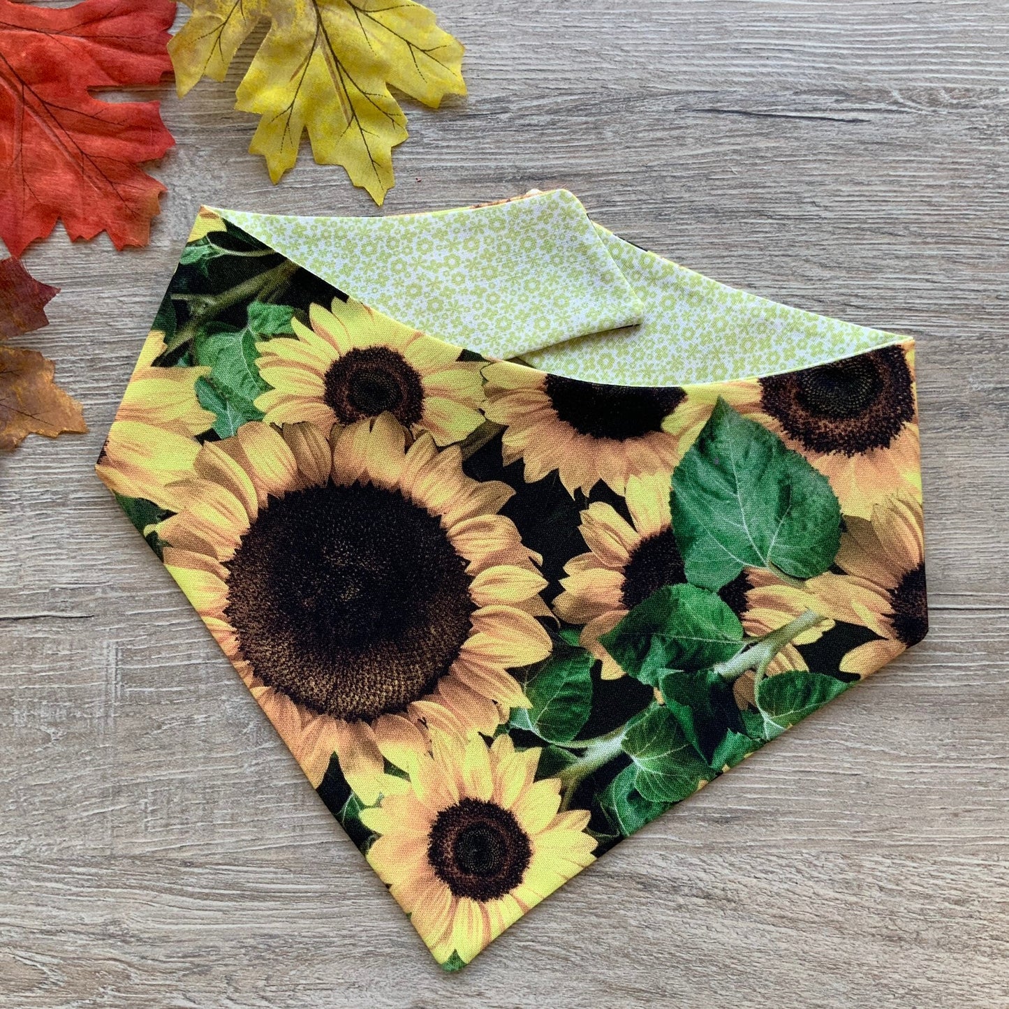 Sunflower Dog Bandana, Reversible Pet Scarf, Snap or Tie