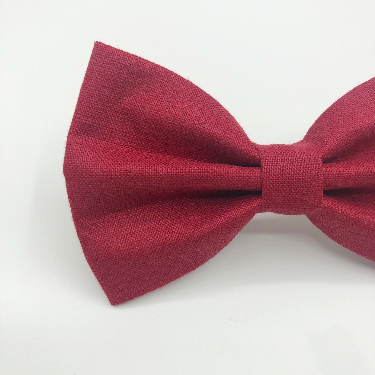 Red Linen Dog Bowtie, Handmade Pet Collar Accessory