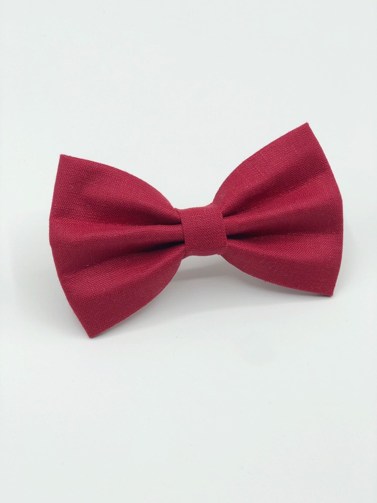 Red Linen Dog Bowtie, Handmade Pet Collar Accessory